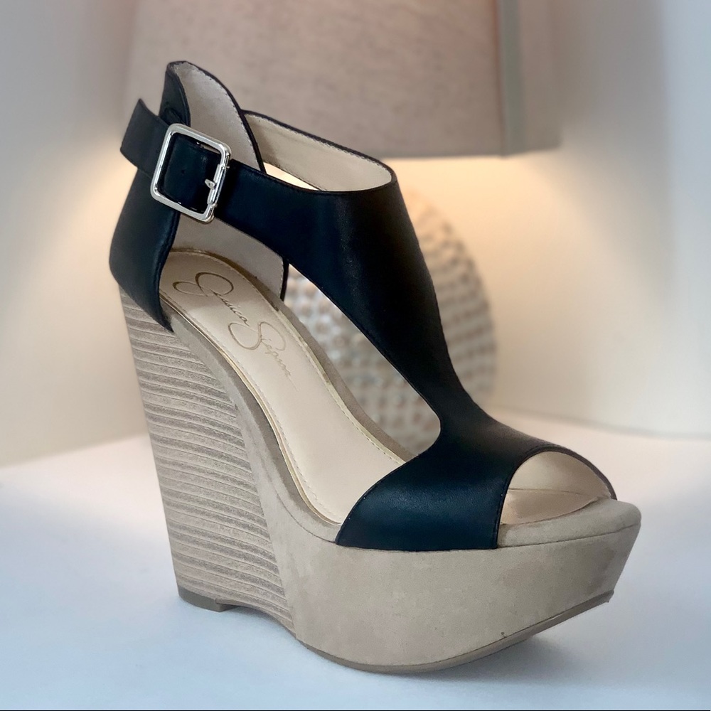 Black T-Strapped Jessica Simpson Wedges